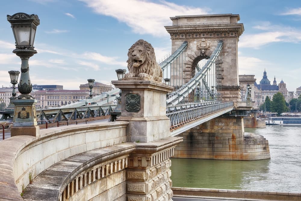 Breathtaking cityscape of Budapest with Széchenyi Chain bridge over Danube river. Location: Budapest city, Hungary, Europe.