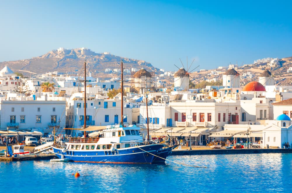 Panoramic view of Mykonos town, Cyclades islands, Greece
