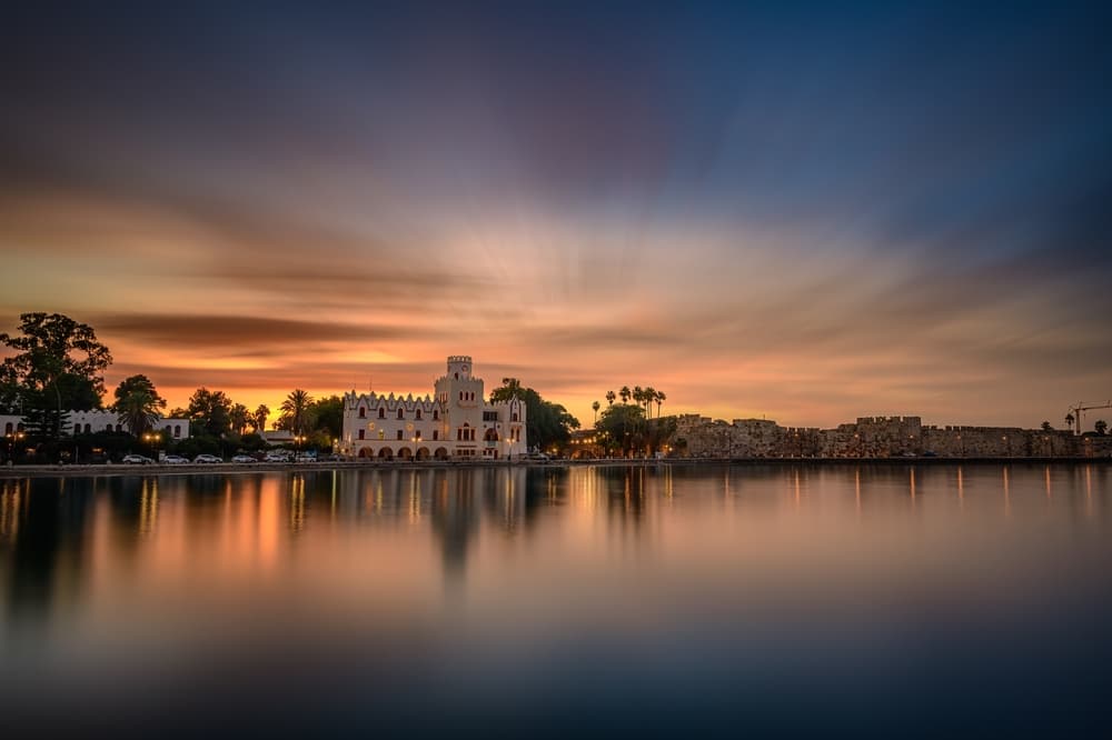 Long exposure photo from the Government House, also known as the Administrative Building, is a significant historical landmark in Kos island Greece