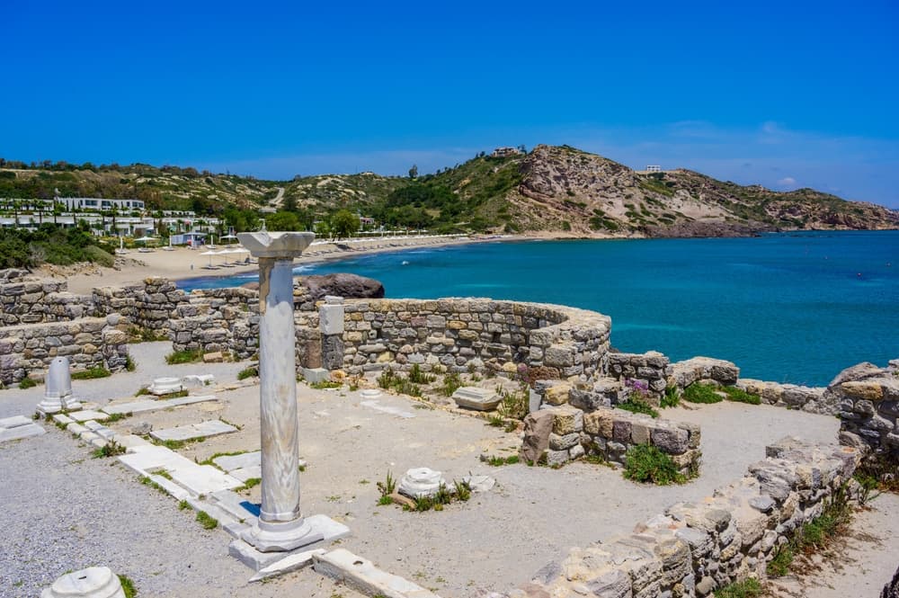 Agios Stefanos Beach - historical ruins and beautiful scenery at coast of island Kos, Greece