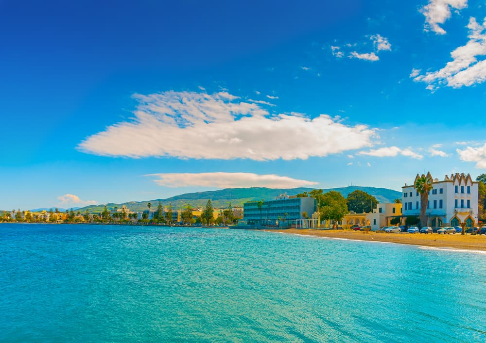 beautiful beach inside the town of Kos island in Greece