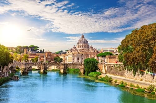 St Peter's Cathedral behind the Aelian Bridge, Rome, Italy