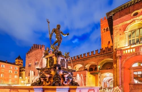 Bologna, Italy. Fontana del Nettuno, Palazzo Re Enzo in Piazza Maggiore, Italy